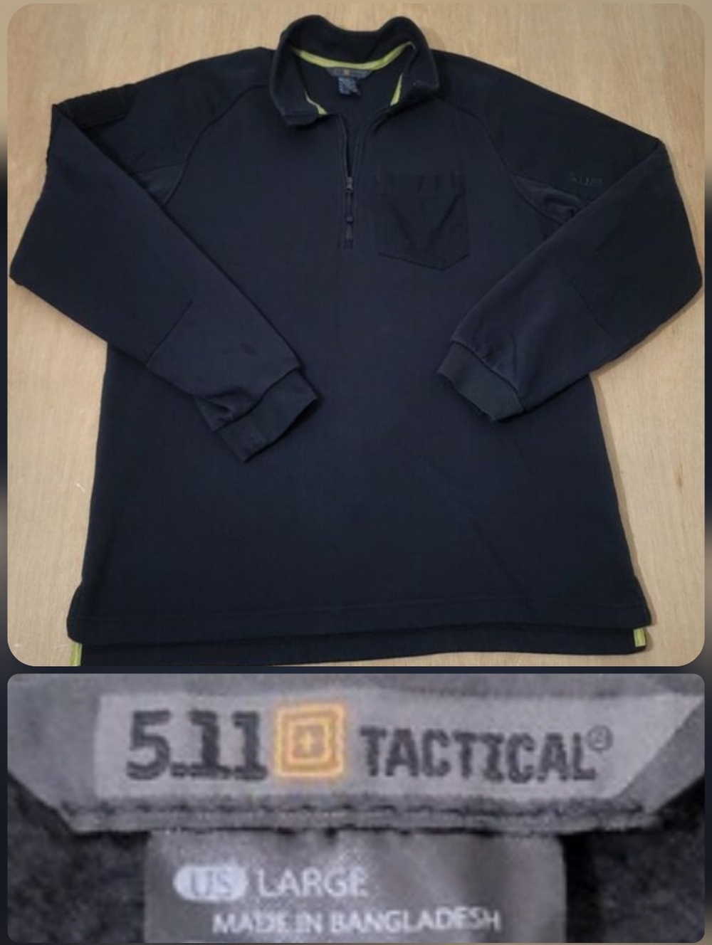 5.11 Tactical Sweater Mens Large Black Zip Pullover Elbow Patches Logos FLAW